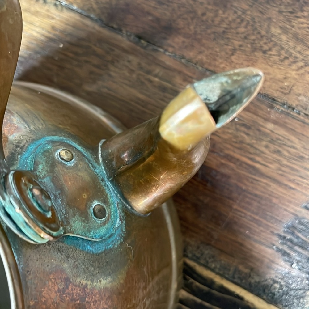 Vintage Copper Teapot with Wooden Handle gorgeous greening! This is a beauty! - Picture 14 of 17